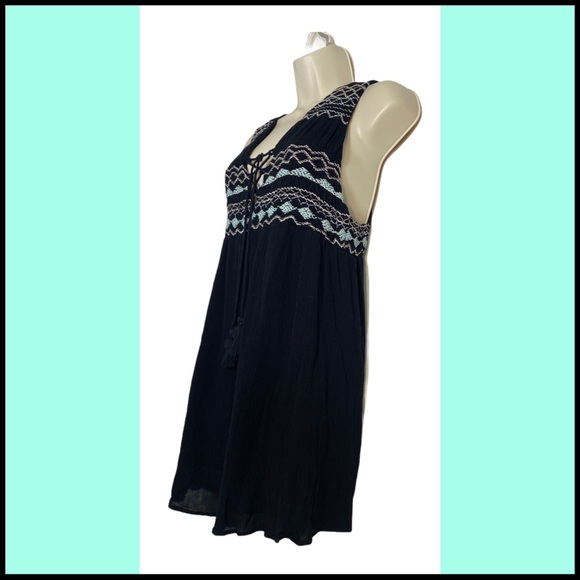 FREE PEOPLE SIMPLY BLACK EMBROIDERED MINI DRESS XS - Picture 7 of 9